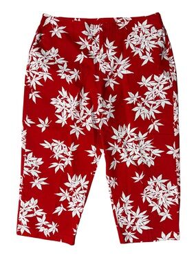 Liz Claiborne Red Capri Pants with White Floral Print Size 16